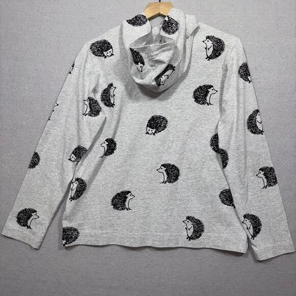 M. Mac Oversized Button Down Hooded Hedgehog Animal Print Top Small Heather Gray - Picture 2 of 7